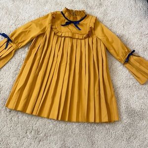 SHEIN mustard dress with blue ribbons
